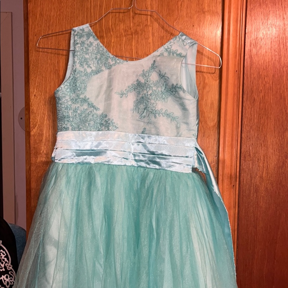 Aqua Lace Tulle Girls' Party Dress